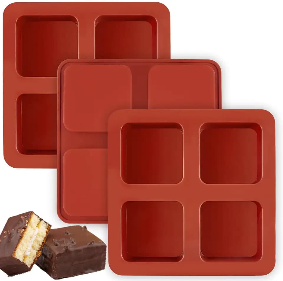 JOERSH Square Cake Silicone Molds, 3 Pack, 2.6" x 2.6" x 1.1"