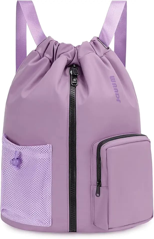 WANDF Turnbeutel mit Schuhfach, Sportbeutel Wasserabweisend,Gym Bag mit Kordelzug für Damen Herren Kinder,Große Kapazität Rucksack für Sport,Schwimmen,Reisen,Schule(Lila)