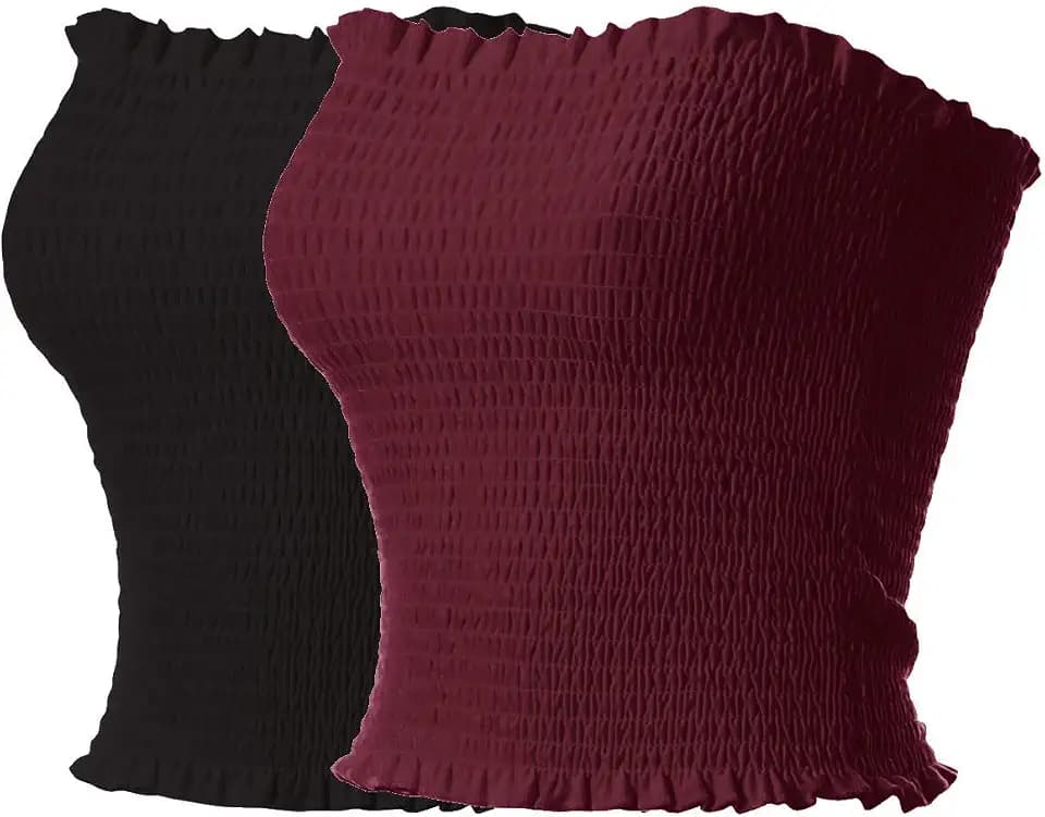 MixMatchy Women's Smocked Tube Top Stretch Bandeau Crop Top 2-Pack
