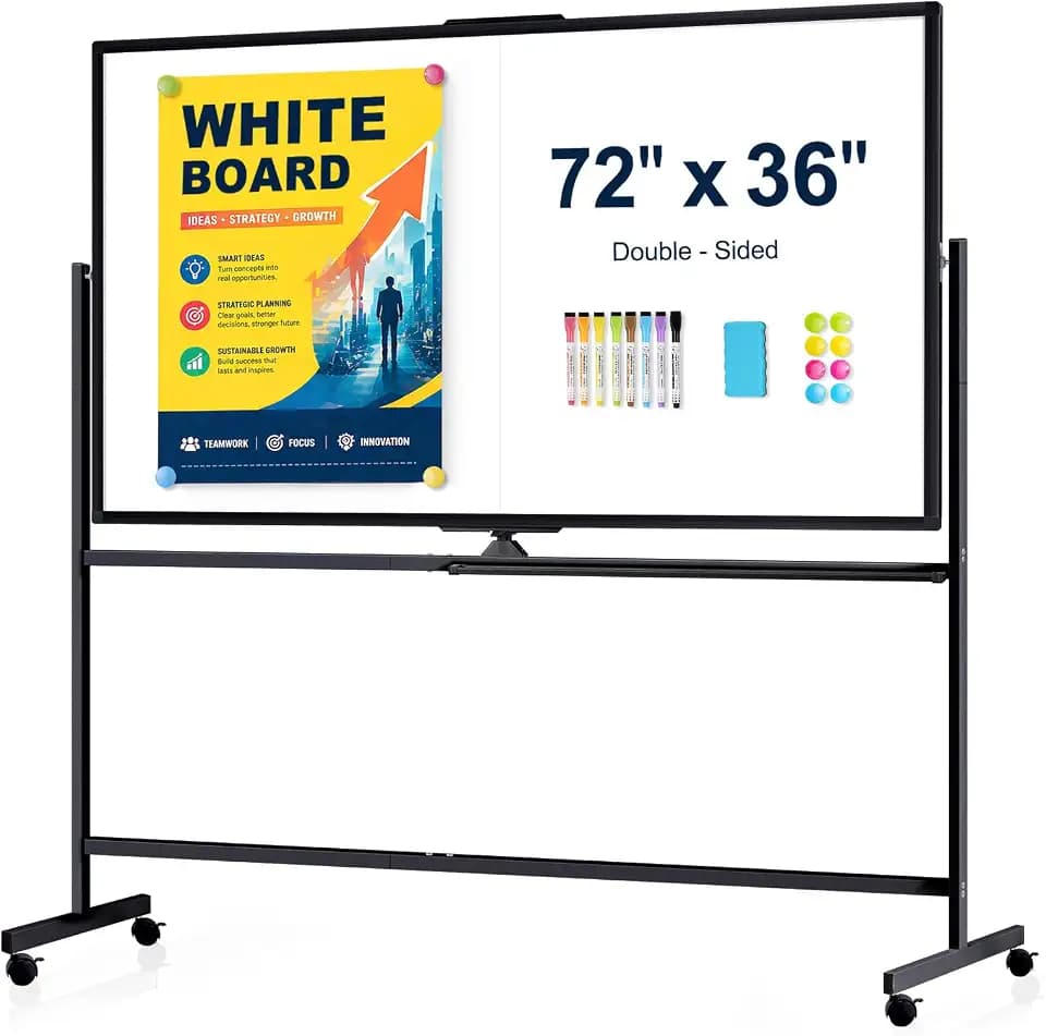 Rolling Whiteboard 72" x 36" Sturdy Dry Erase White Board on Wheel