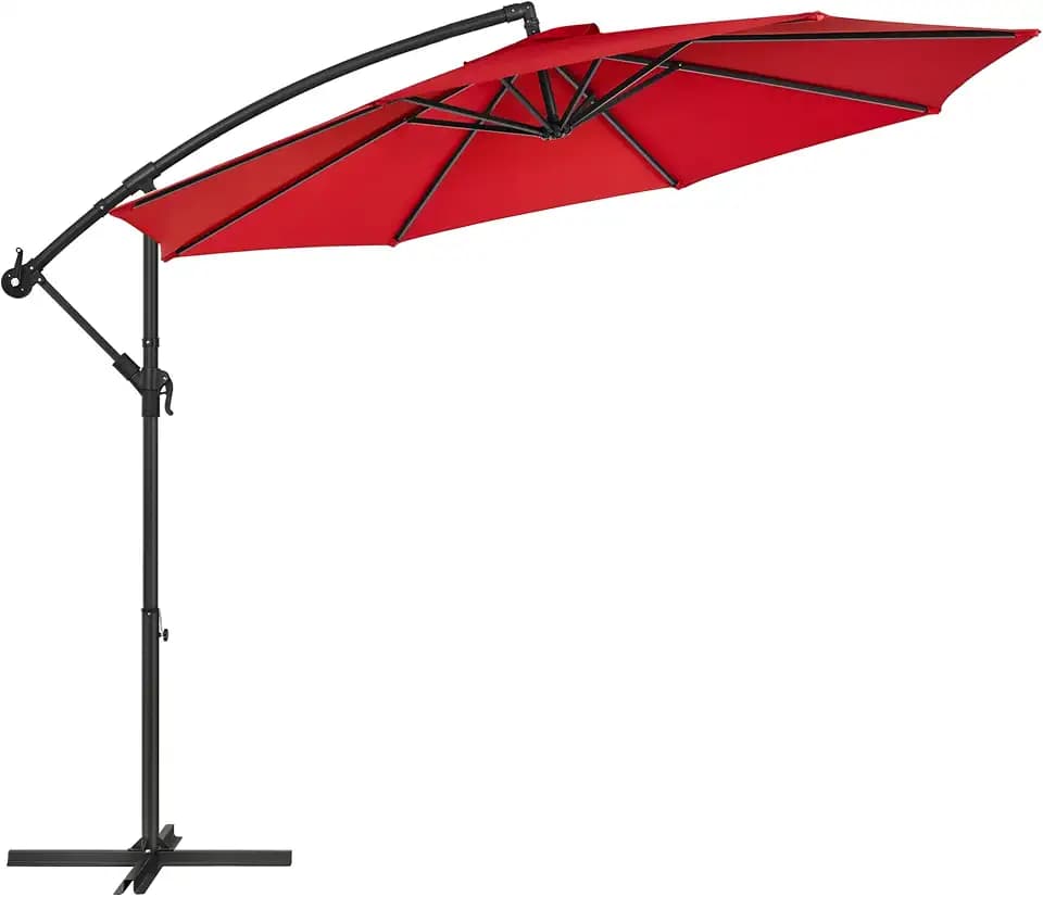 Songmics Sonnenschirm, Ampelschirm 300 Cm, Mit Ständer, Sonnenschutz Balkon, Balkonschirm, Uv-Schutz Upf 50 und mehr, Mit Kurbel Zum Öffnen Und Schließen, Für Terrasse, Garten, Rot Gpu016R01
