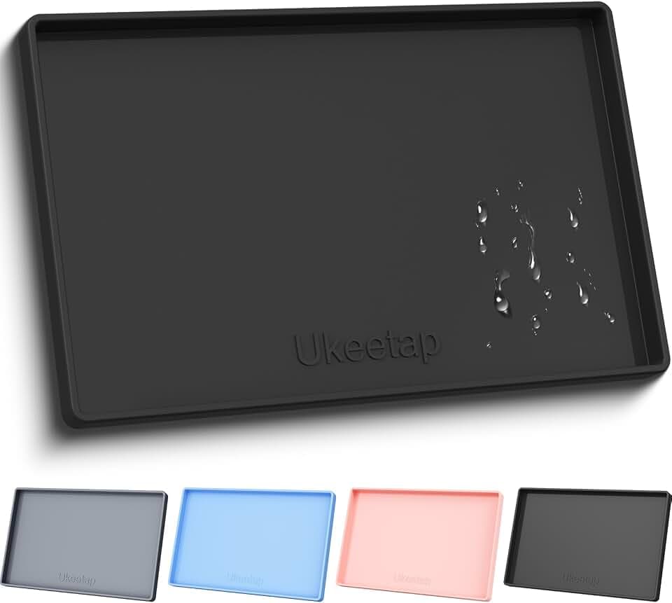 19" x 12" Extra Thick Silicone Mat Waterproof with Raised Edge, Black
