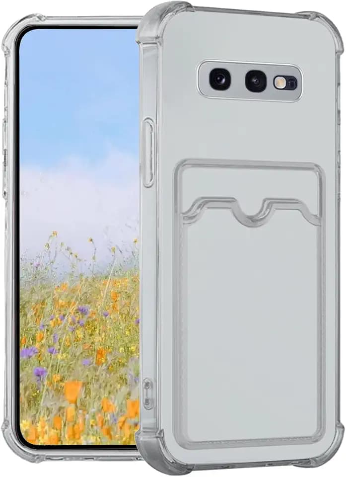 Durchsichtig Handyhülle für Samsung Galaxy S10e Hülle mit Kartenhalter, Kratzfest Stoßfest Rosa Transparent Brieftasche Taschen Schutzhülle Weich Silikon TPU Dünn Klar Case (Grau)