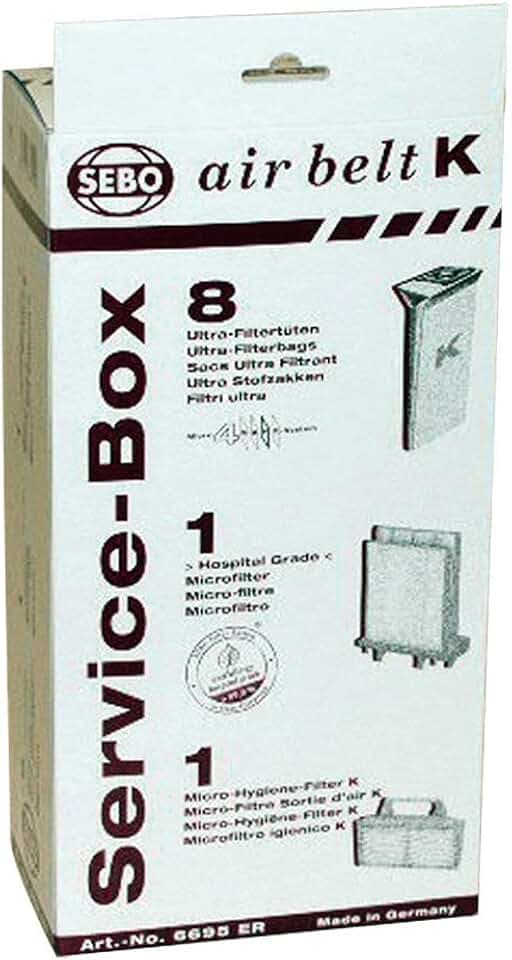 Sebo Airbelt K2 Kombi & K3 Canister Vacuum Cleaner Service Box 8 Pk Genuine Part # 6695ER, 6695AM