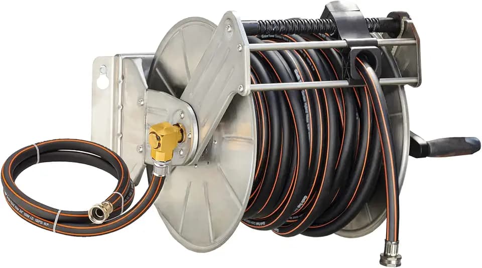 Giraffe Tools Stainless Steel Garden Hose Reel with 5/8" x 100ft Hose
