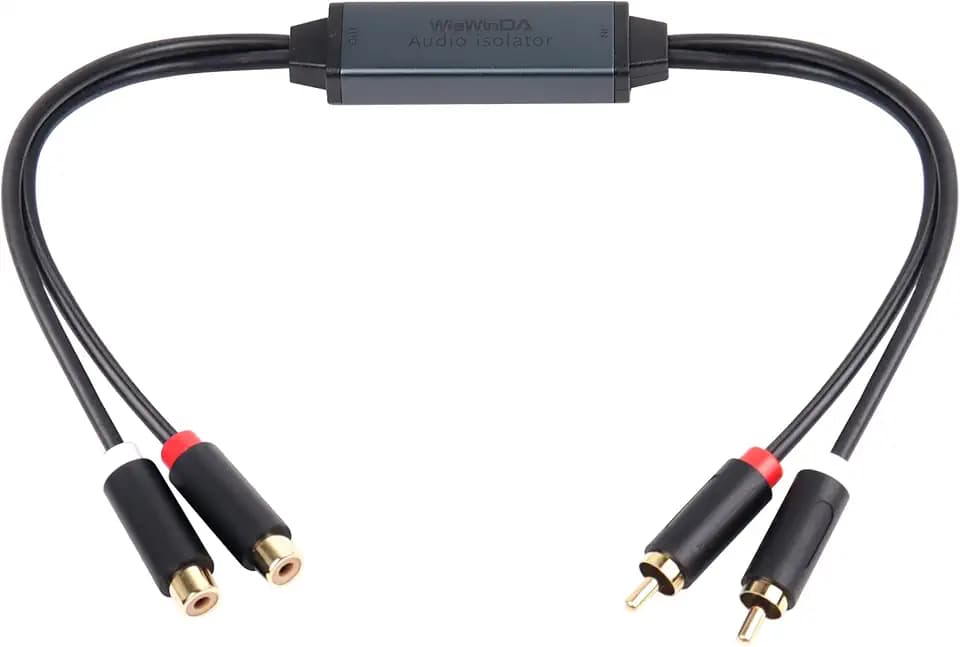 Mini Ground Loop Noise Isolator Gold Coating RCA Connectors Aluminum Shell Noise Filter for car and Home Using in Different situations (WDISO-A010-RCA)