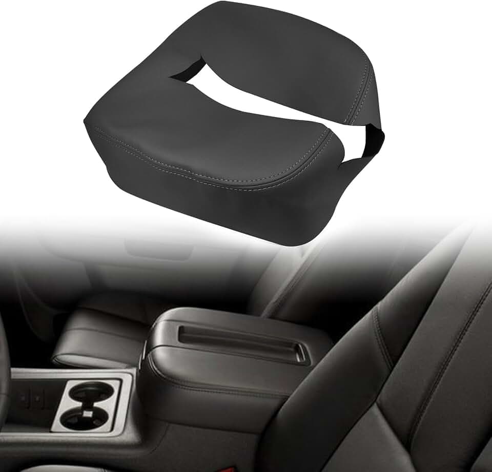 NLQR Center Console Lid Replacement Cover Fit for Chevy Silverado Suburban Tahoe Avalanche/GMC Sierra Yukon XL 2007-2014, Microfiber Leather Upholstery Skin Only, Custom Fit Armrest Cover #193
