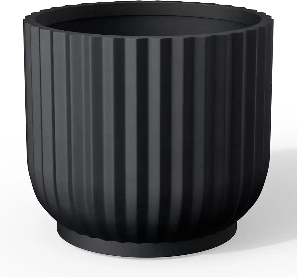 Kante Small Round Pedestal Black Concrete Planter 11" Dia, Outdoor