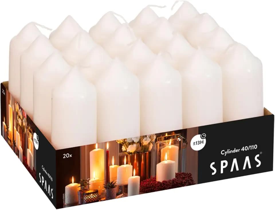 SPAAS 20er-Pack Stumpenkerzen 40/110 mm, ± 13 Stunden, ohne Duft - elfenbein