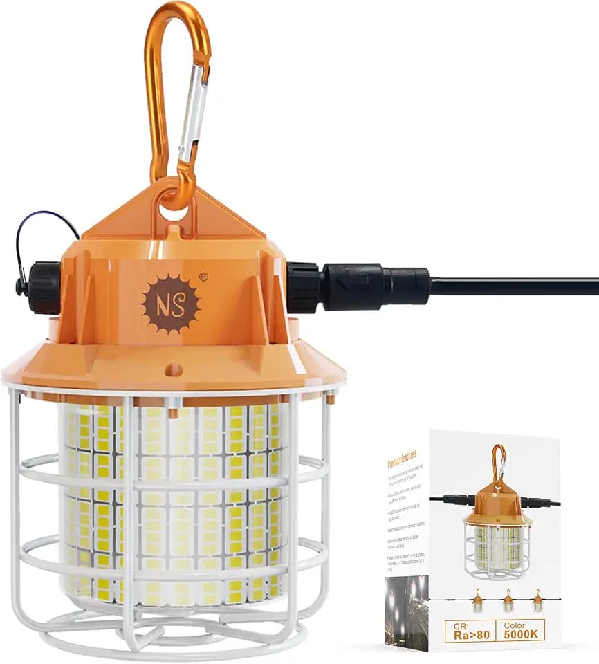 NS 60W Led Temporary Work Light 8700LM Construction Jobsite Lights 5000K Daylight White Portable Linkable Hanging Work Lights for Outdoor Indoor Garage Shop High Bay Warehouse Lighting