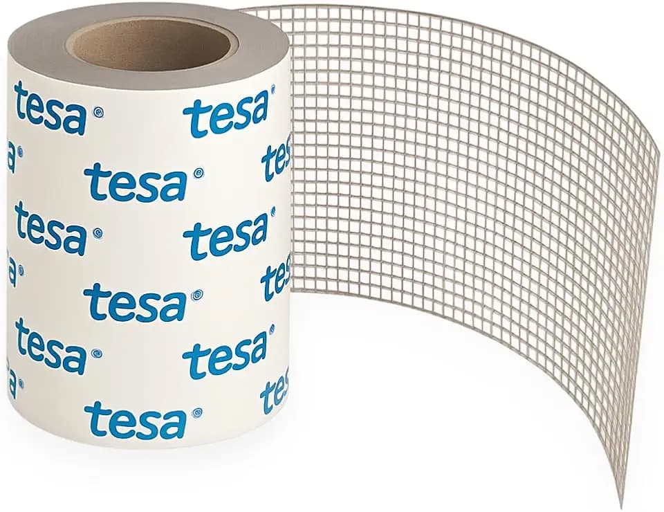 Dpm tapes - Fliegengitter-Reparaturband mit tesa Kleber, zuschneidbares graues Glasfasernetz für Fenster und Türen, wasser- und wetterbeständig, 50 mm x 1 m
