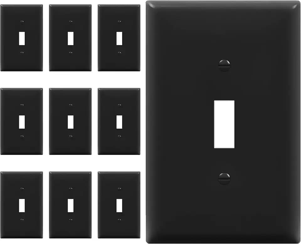 ENERLITES Mid-Size Toggle Light Switch Wall Plate, Midway 1-Gang 4.88" x 3.11", Unbreakable Polycarbonate Thermoplastic, UL Listed, 8811M-BK-10PCS, Black Switch Cover, Gloss Finish, 10 Pack