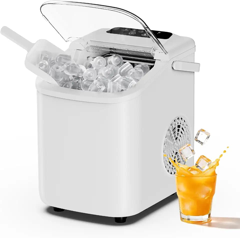 Sweetcrispy Countertop Ice Maker with Scoop, Basket and Handle, Portable Ice Machine 9 Cubes Ready in 6 Mins, 26.5lbs in 24Hrs, 2 Sizes for Home Kitchen Office Bar Party