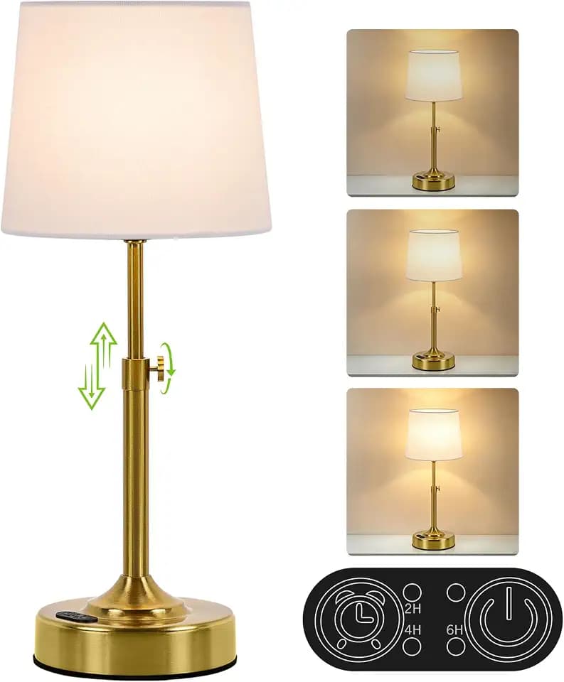 Yochoice Height Adjustable Rechargeable Gold Touch Table Lamp with Timer