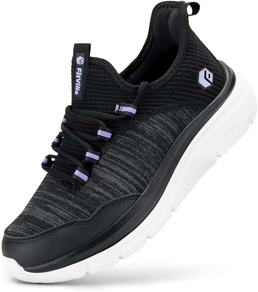 FitVille Women's Slip On Sneakers Wide Shoes Hands Free Running Shoes Slip-On Walking Shoes for Flat Feet Plantar Fasciitis Heel Pain Relief - Cloud Walker V7