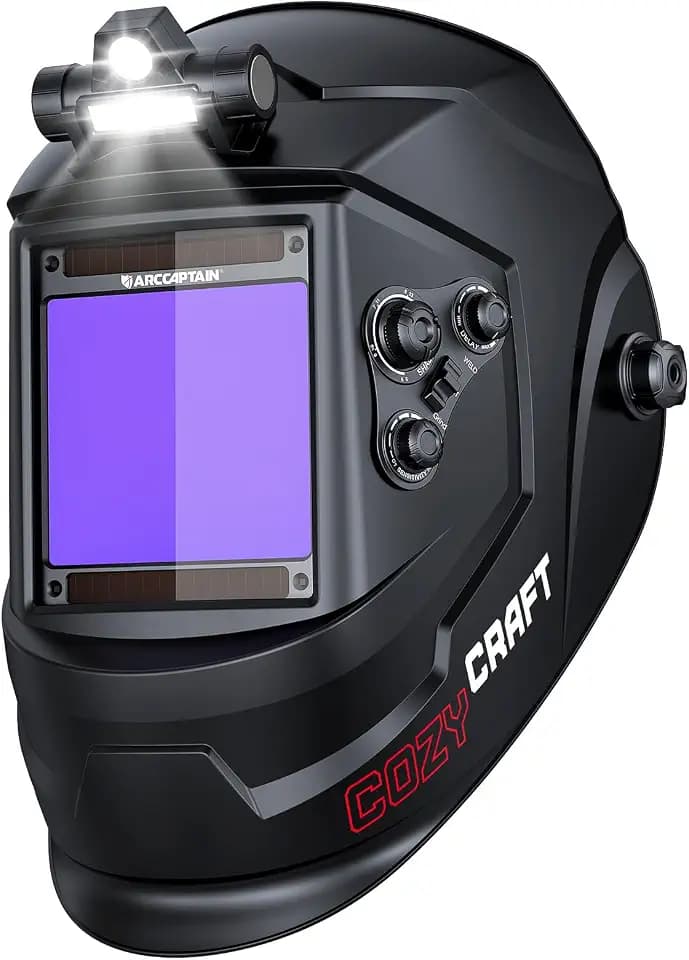 ARCCAPTAIN Auto Darkening Welding Helmet with Light, 3.94"X3.66" Large View