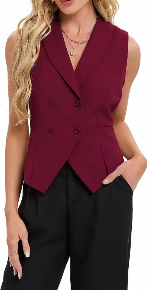 Suit Vests for Women Button Up Christmas Business Casual Dressy Double Breasted Waistcoat Vest Tops with Pockets