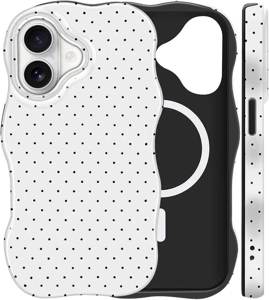 Magnetic for iPhone 16 Wave Polka Dot Phone Case, White