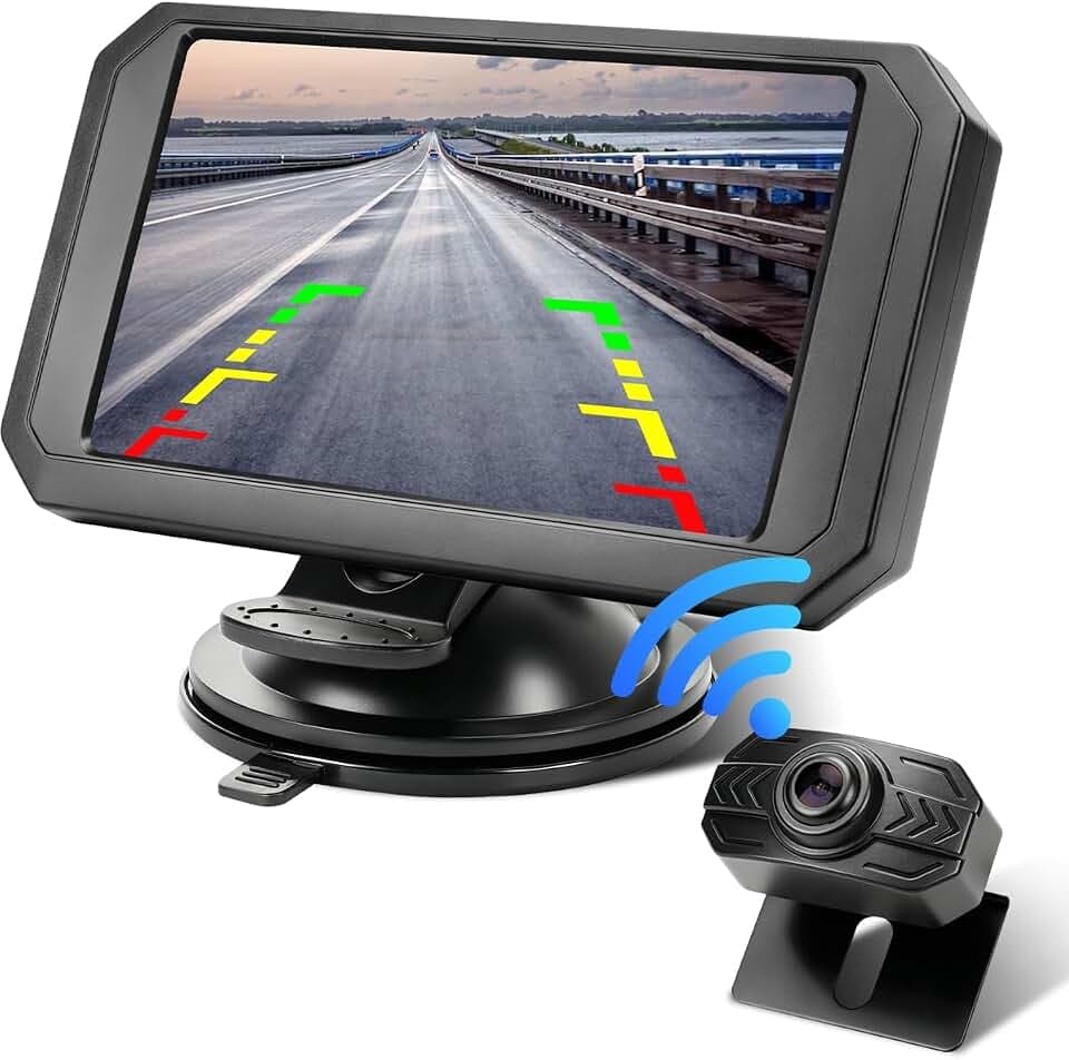 5" 1080P Rückfahrkamera mit Monitor Rückfahrkamera Kabellos Einparkhilfe hinten Kamera mit Monitor und Zigarettenanzünderschalter für Auto, LKW Van SUV IP69 Wasserdicht