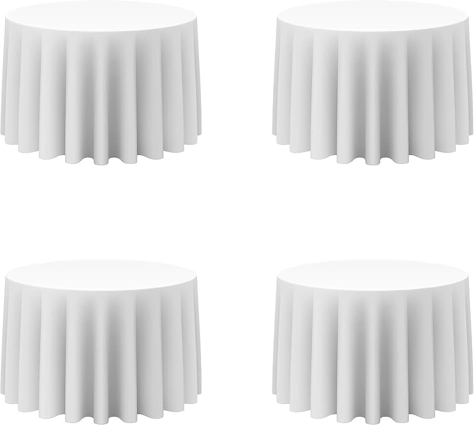 BRILLMAX 4 Pack White Round Tablecloths 108 Inch for 48" Tables
