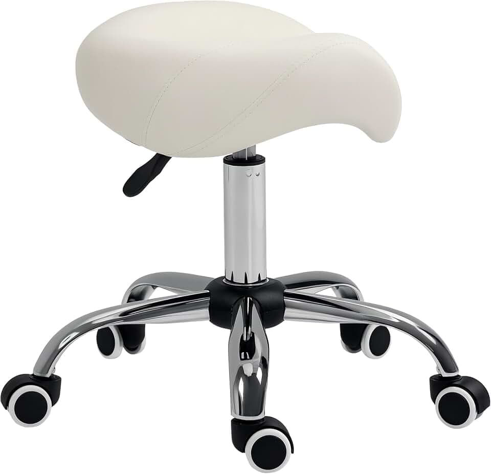HOMCOM Rollhocker Höhenverstellbar Sattelhocker 49-61 cm Weiß