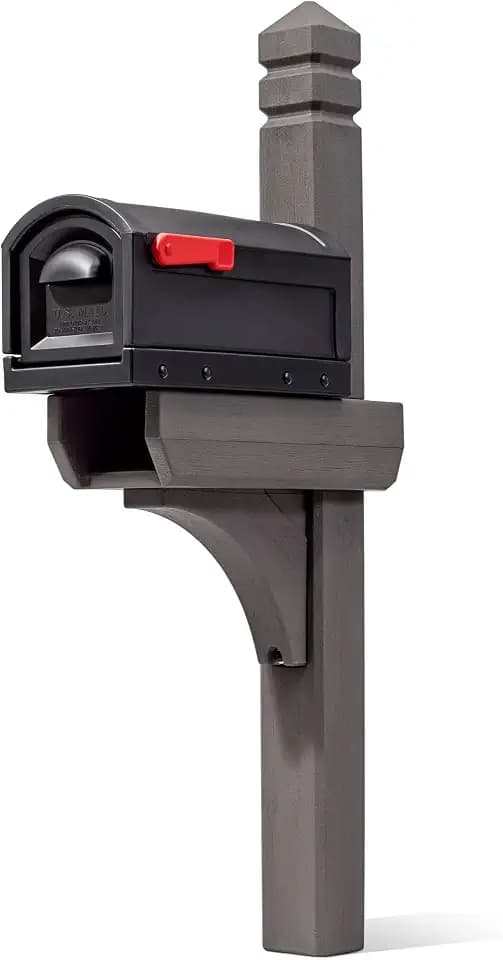 Step2 Lakewood Mailbox and Post Kit, Standard Size, Weather-Resistant Resin, Magnetic Door, Newspaper Holder, Black/Brown