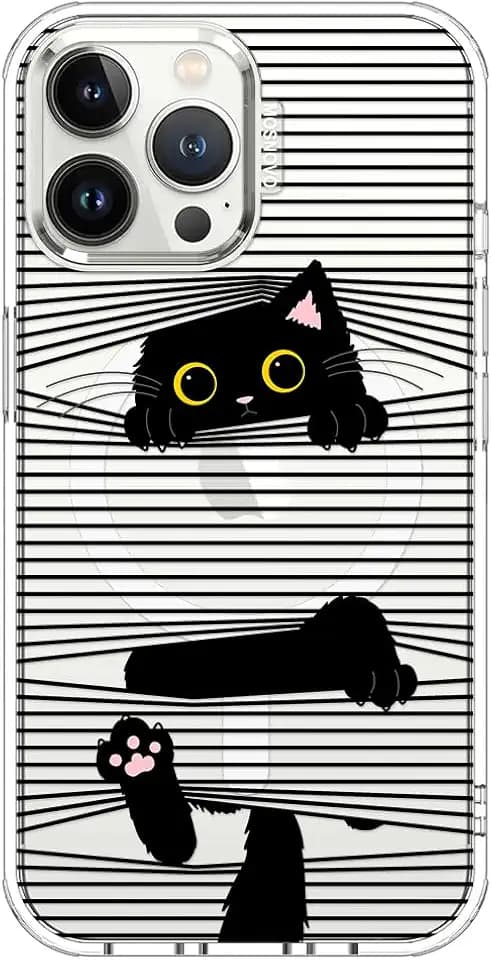 MOSNOVO Case for iPhone 13 Pro Max, [Compatible with Magsafe] [Buffertech 6.6ft Military-Grade Drop Protection] [Anti Peel Off Tech] Clear Phone Case Design - Hidden Black Cat