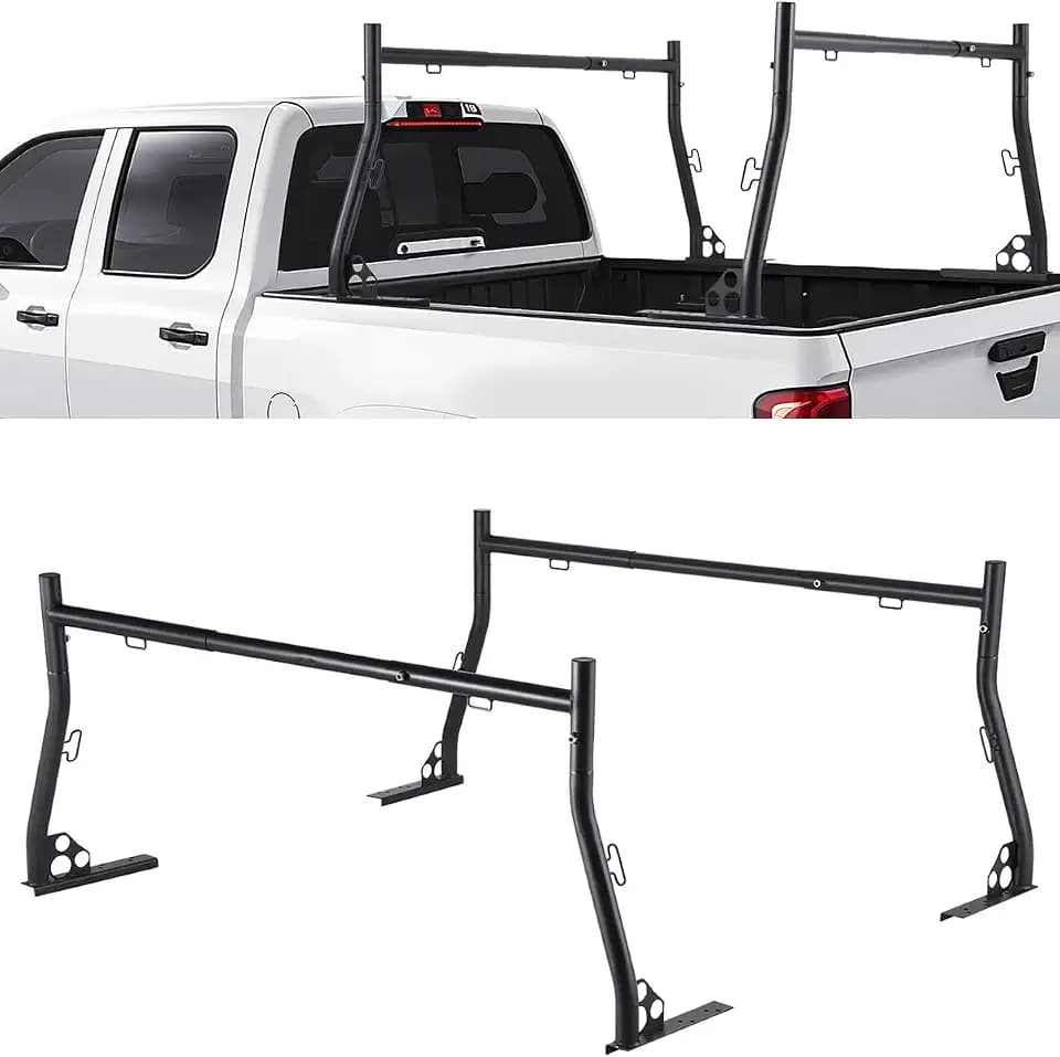 VEVOR Truck Ladder Rack, 49-73 in Width, Extendable Universal Cargo Rack, Heavy Duty Steel with 800 lbs Static Load Capacity, Ideal for Canoes, Surfboards, Ladders, Lumber, Tents, and Large Cargo