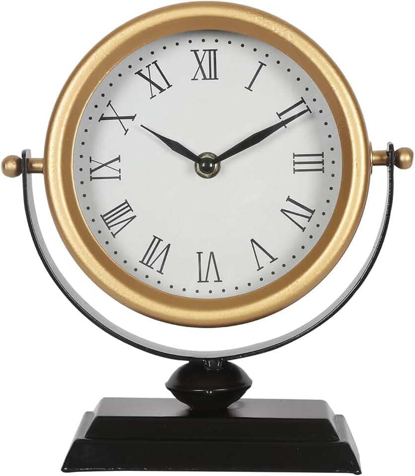 Vintage Table Clock Silent Mantel Gold Analog 8.3×9.1in