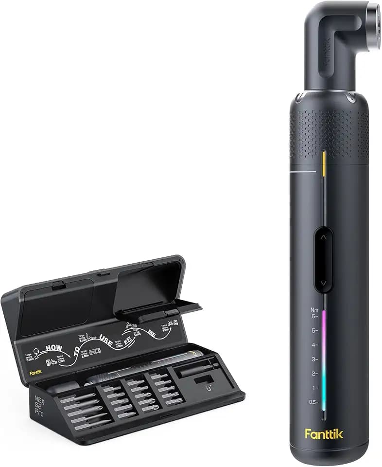 Fanttik S2 Pro 3,7V Elektroschrauber, Akku-Schrauberset, 7 Drehmoment (0,5 bis 6 Nm), 20 magnetische Bits, 1/4-Zoll-Sechskant-Aufnahme mit 90°-Adapter, geeignet für Möbel und Haushaltsreparaturen