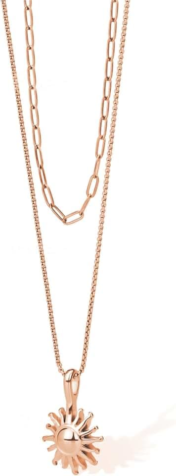 Kette Sonne aus Wasserfeste Edelstahl - Halskette Damen - Layering SonnenKette Set - Vergoldet Goldkette 60 cm lang in Gold/Rosegold/Schwarz/Silber- Schmuck für Frauen