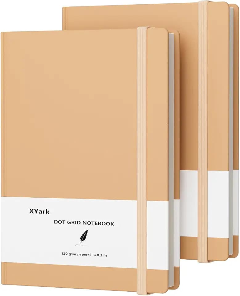 A5 Punktraster KraftpapierNotizbuch, Tagebücher, Hardcover, Skizzenbuch, Zusammenstellung von Notizbüchern mit gepunktetem Rasterpapier, 2 Stück, 120 gm², 102 Blatt, 14 x 21,1 cm,