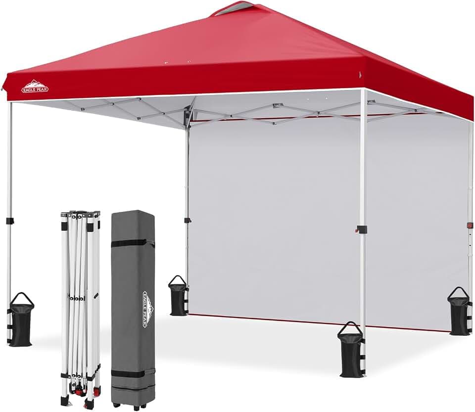 EAGLE PEAK 10x10 Pop Up Canopy Tent with 1 Sidewall, Red