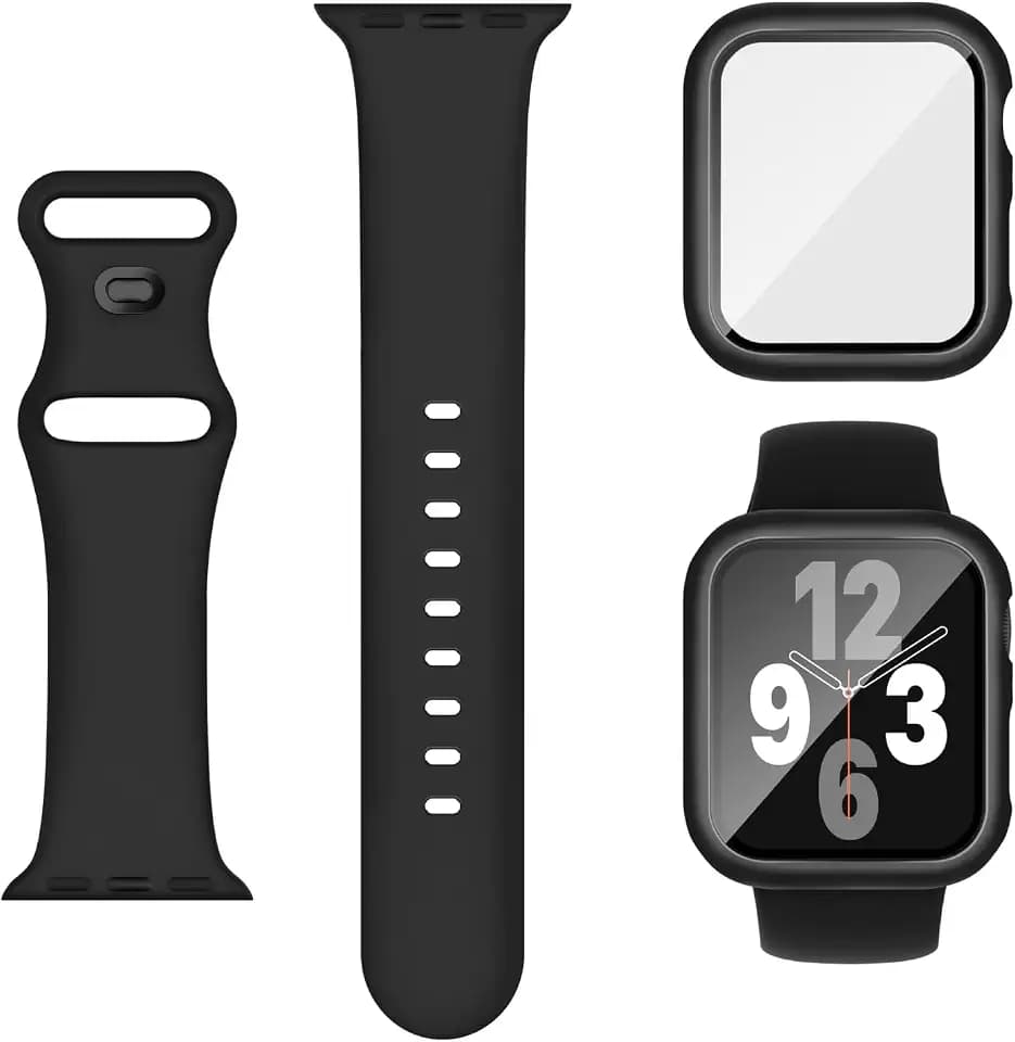 Adorique 3-in-1 Compatible for Apple Watch Band 40mm 41mm 42mm 44mm 45mm 46mm, Soft Silicone Sport Strap for iWatch Series SE 10 9 8 7 6 5 4 3