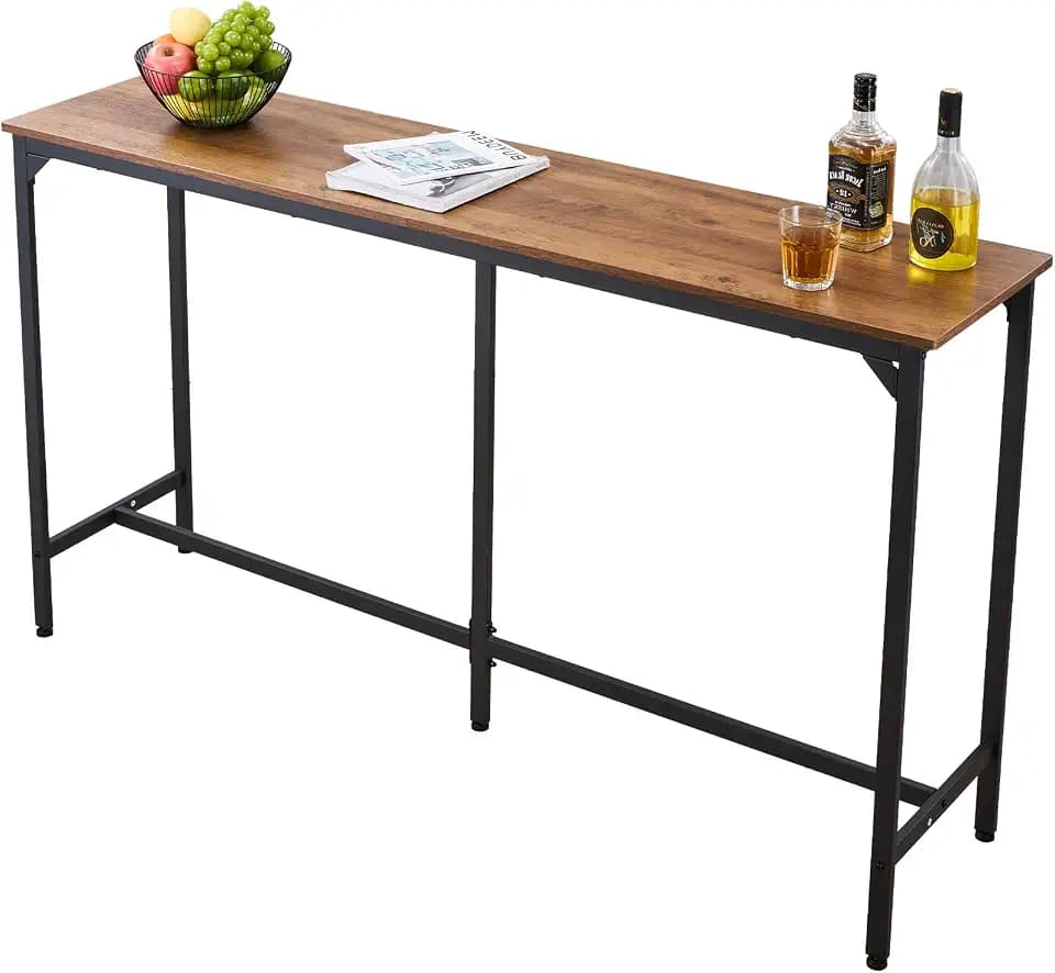 VEVOR Bartisch mit abgerundeten Kanten & ausziehbarem horizontalem Design, rechteckiger Kneipentisch Stehtisch (1600 x 398 x 915 mm), Bistrotisch Esstisch Hellbraun, Schwarz, geeignet für Minibar
