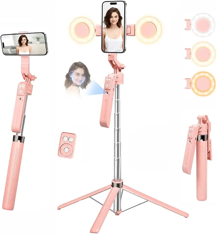 70.9" Auto Face Tracking Selfie Stick Tripod for iPhone with Light, 360° Rotation & Gesture Control, Cell Phone Tripod with Remote for TikTok/Vlog/Live Stream, Compatible with iPhone/Android