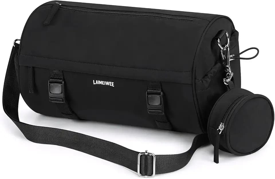 Small Gym Bag for Women Men, 15L Sports Workout Bag with Wet Pocket and Yoga Mat Holder, Lightweight & Water-Resistant Mini Travel Duffle Bag (Black)