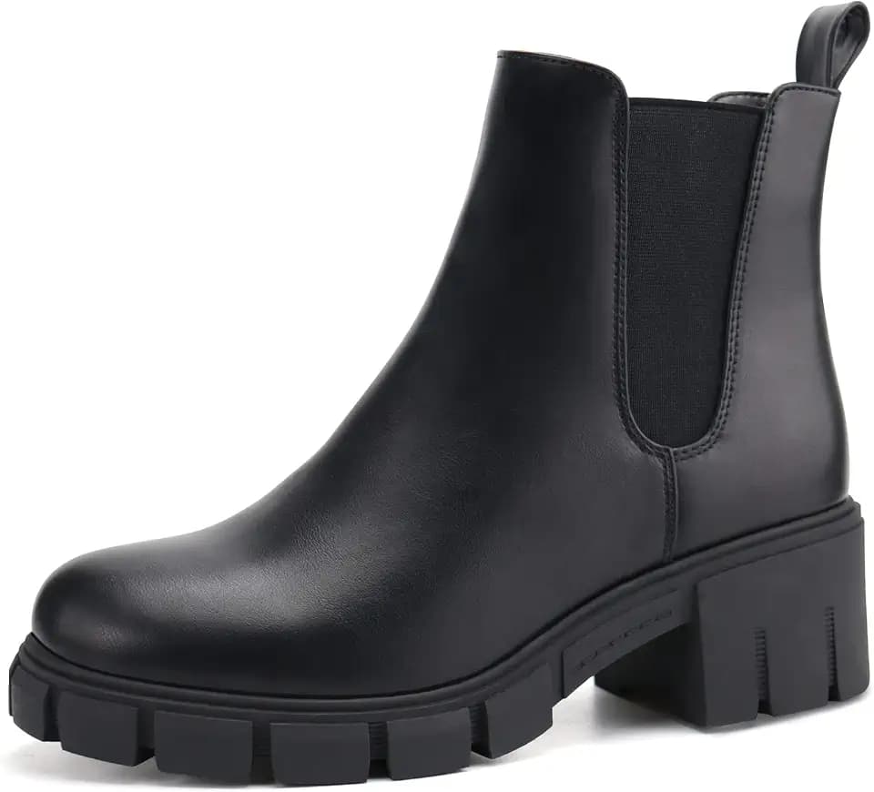 JABASIC Chelsea Boots für Damen Elastische Plateau-Stiefel zum Hineinschlüpfen