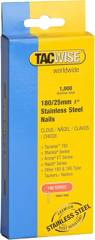 Tacwise 1066 Typ 180/25 mm Edelstahl 18G Stiftnägel, 1000 Stück
