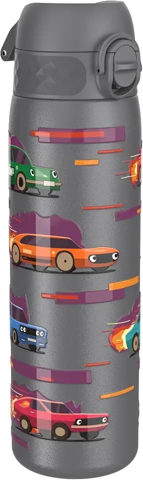 ion8 Leicht Stahl-Trinkflasche, 600 ml, Nicht Isoliert Auslaufsicher, Einhandöffnung, Sichere Verriegelung, Spülmaschinenfest, Klappdeckel, Tragegriff, Leicht zu Reinigen, Sportwagen
