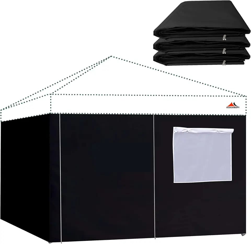SCOCANOPY Sidewalls 12x12ft Complete Closure Sunwalls for Most 12x12 Canopy Gazebo Tent, 4 Pack SunWalls Only, (Black)