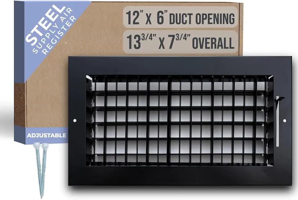 Fits 12x6 Duct Opening Steel Adjustable Air Supply Grille by Handua | Register Vent Cover Grill for Sidewall and Ceiling | Black | Outer Dimensions: 13.75" X 7.75"