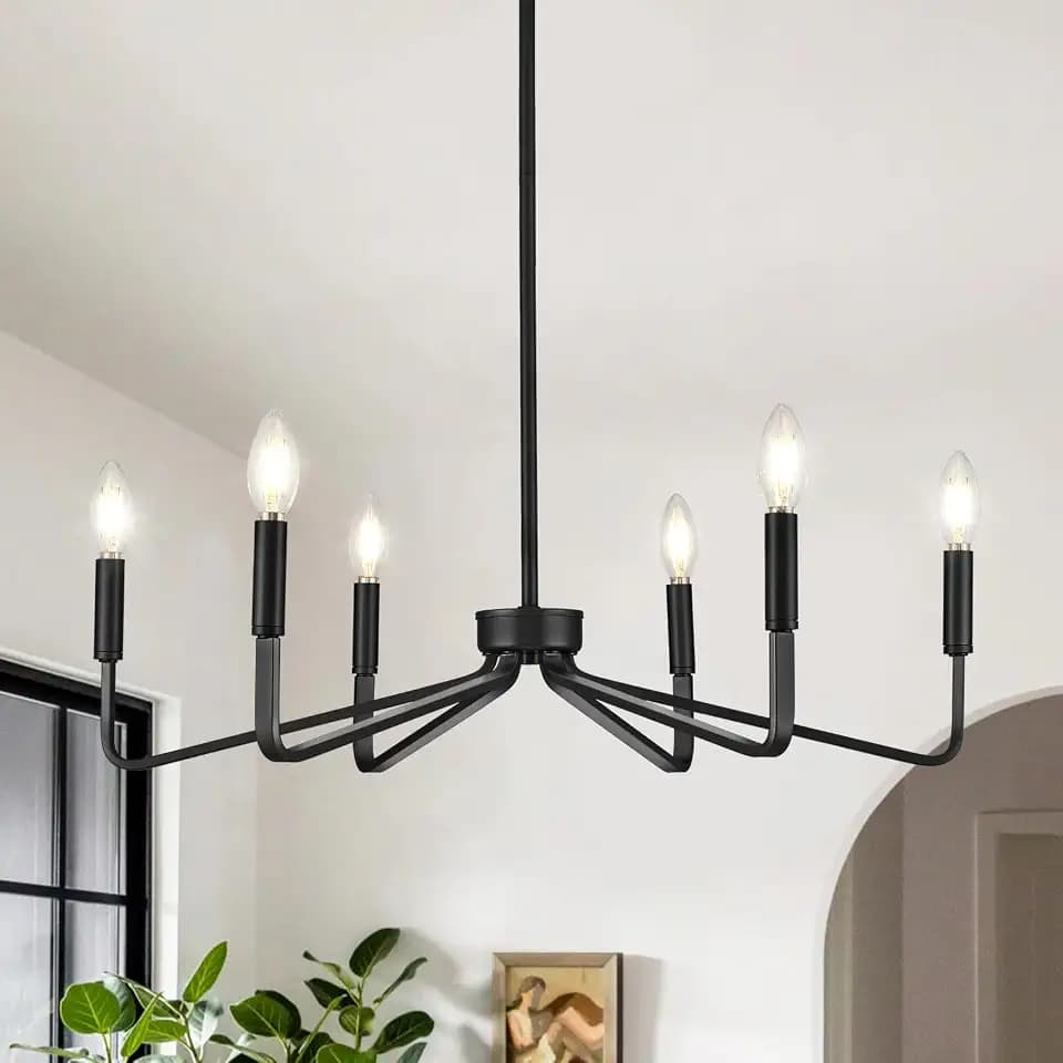 6-Light Black Dining Room Chandelier, 26in Industrial Pendant Light
