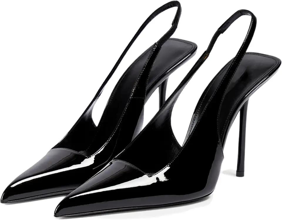Slingback Heels for Women Pointed Toe Stiletto High Heels Stretch Slip on Backless Patent Leather Fashion Comfortable Dress Pumps Shoes