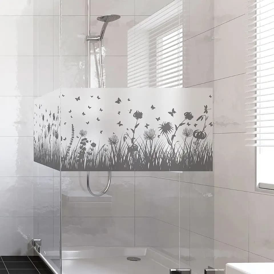Ambiance Sticker Fensterfolie Blickdicht – Blumen- und Schmetterlingsfeld – Aufkleber für Fenster & Duschtür – 40 x 100 cm