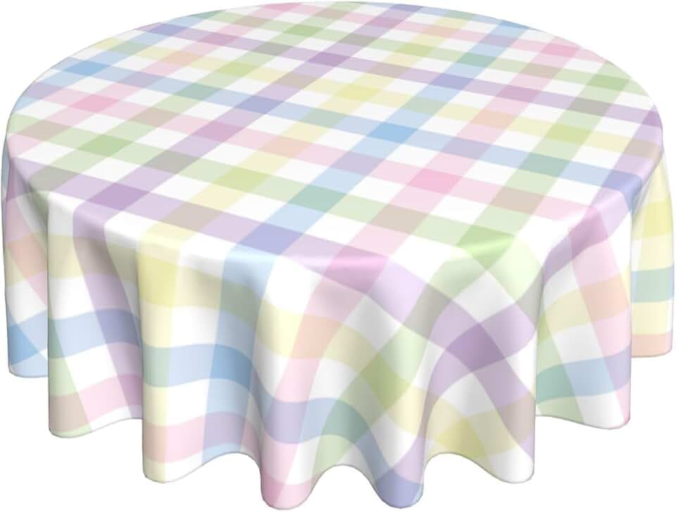 AGAYNA Easter Tablecloth Round 70 Inch Colorful Buffalo Plaid Table Cloth,Stain Resistance Polyester Spring Checkered Table Covers for Kitchen Dining,Small Tablecloth for Party Picnic