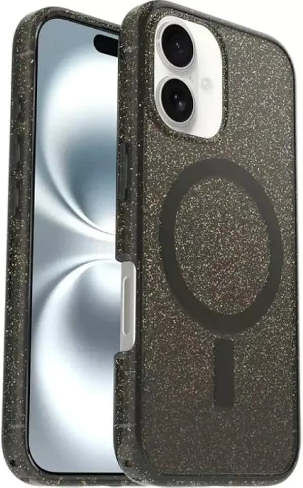OtterBox iPhone 16 (Only) - Symmetry Clear Series+ Case - Stardust Night (Silverflake/Trans Black) - Snaps to MagSafe - Ultra-Sleek - Raised Edges Protect Camera & Screen - Non-Retail Packaging