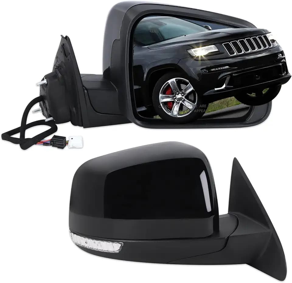 Right Passenger Side Mirror Fits 2014-2021 Jeep Grand Cherokee 2022 Grand Cherokee WK With Manual Folding Heated Turn Signal Mirror Memory Blind Spot Black Replace#68236932AB(13Pins)