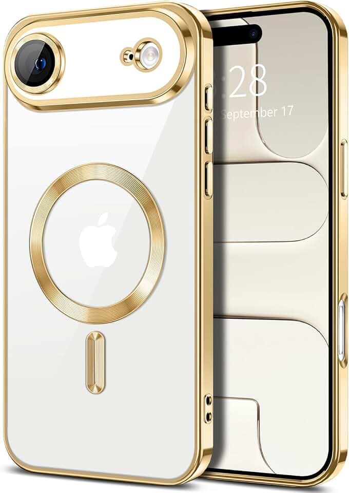 Hython Magnetic Clear for iPhone Air Case with Camera Lens Protector [Compatible with MagSafe] Luxury Plating Edge Slim Soft TPU Cover Protective Phone Case for iPhone Air 6.5", Gold