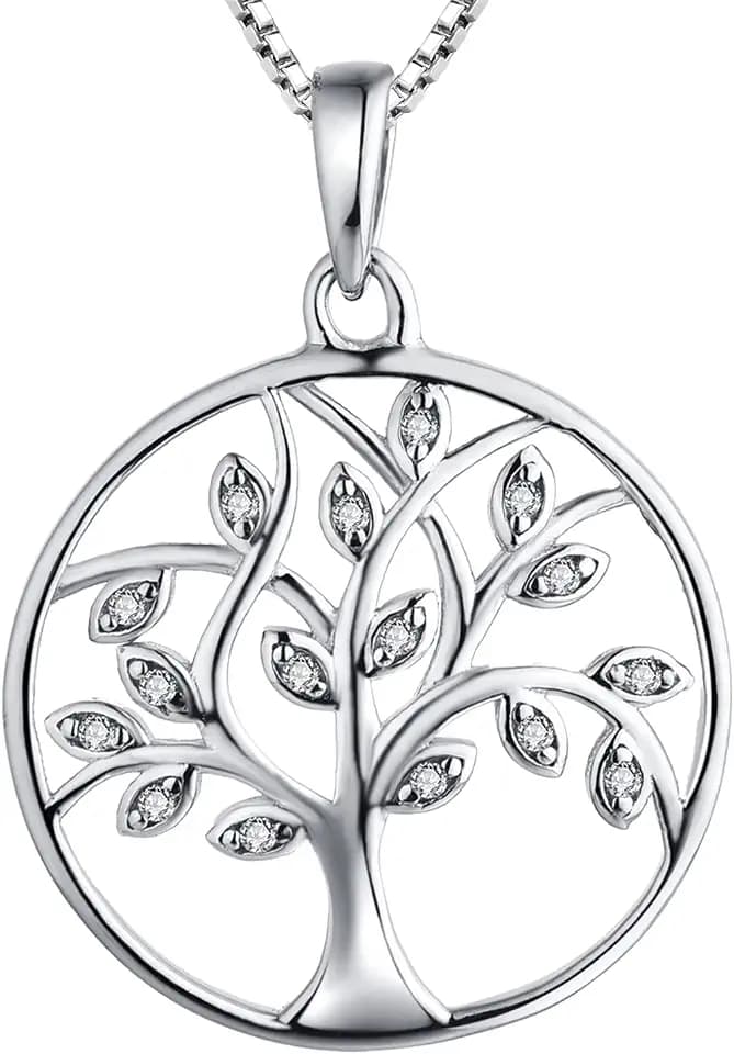 YL Halskette Baum des Lebens Silber 925 Halskette Anhänger Stammbaum mit mehrfarbigen kubischen Zirkonia für Damen (Grün/Blau/Rubin ...)